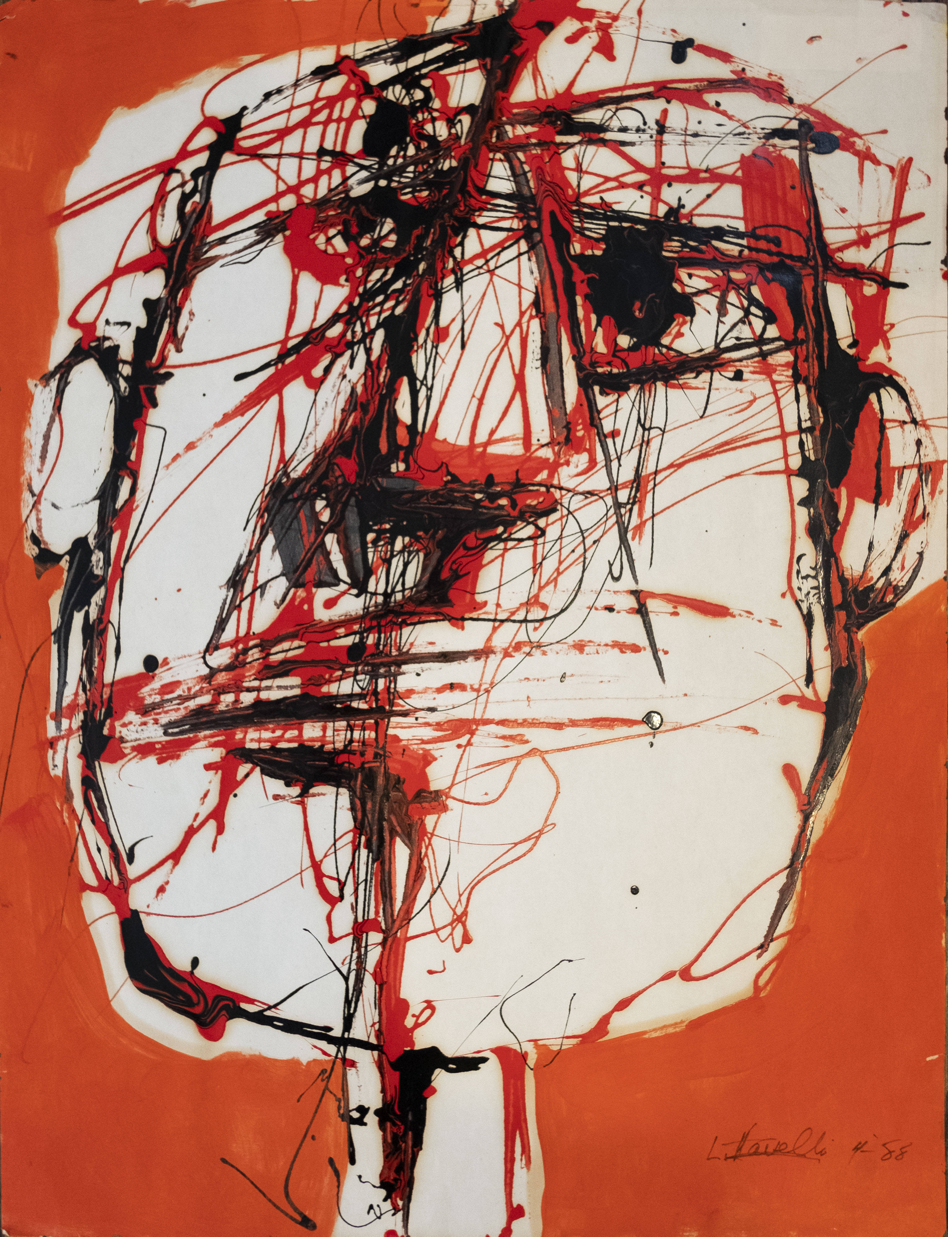 Lou_Tavelli_1988_Face with Red Bckground_acrylic on paper_ 23.75x18__1